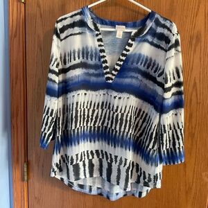 Chicos Blue and Black Mixed Fabric Women's Top size 1 Medium
